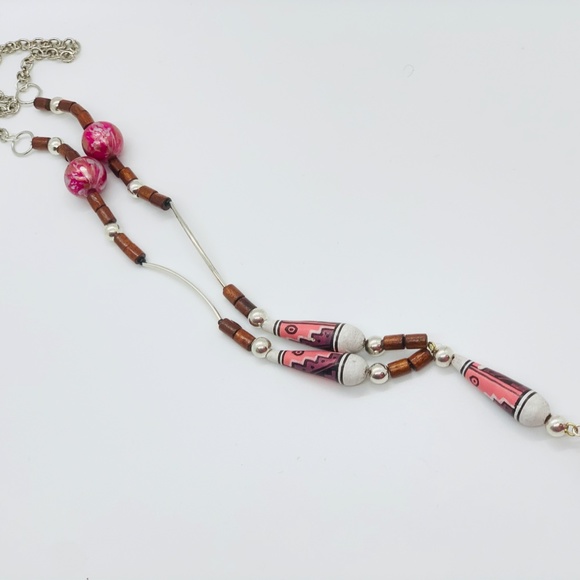 Handmade Peruvian Wood Beaded Necklace - Picture 3 of 3
